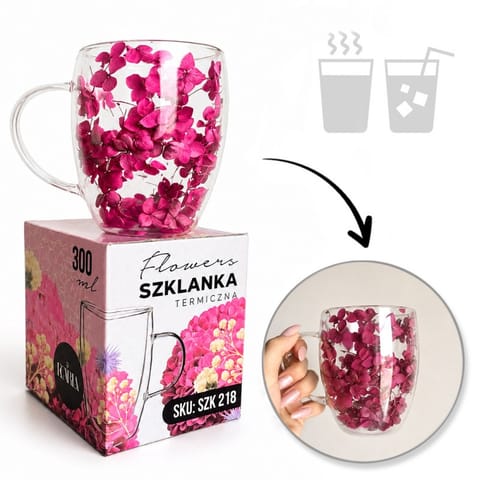 ⁨Szklanka termiczna z kwiatami w środku 300ml 1szt, pełna hortensji, burgund bordo SZK218⁩ w sklepie Wasserman.eu