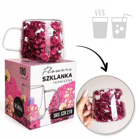 ⁨Szklanka termiczna z kwiatami w środku, pełna hortensji, burgund bordo180 ml 1szt SZK219⁩ w sklepie Wasserman.eu
