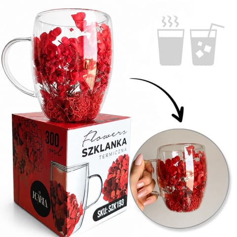 ⁨Szklanka termiczna z kwiatami w środku, pełne kwiatów mix, czerwone red 300ml 1szt SZK193⁩ w sklepie Wasserman.eu