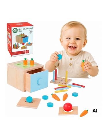 ⁨WOOPIE GREEN Drewniana Szuflada Edukacyjna 4w1 Sorter Montessori Gra w Marchewki FSC⁩ w sklepie Wasserman.eu