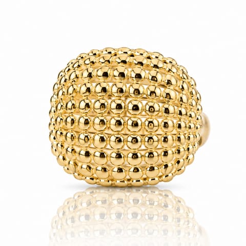 ⁨Pierścionek stal szlachetna platerowana 14k złotem, regulowany duży, małe KULKI PST1058⁩ w sklepie Wasserman.eu