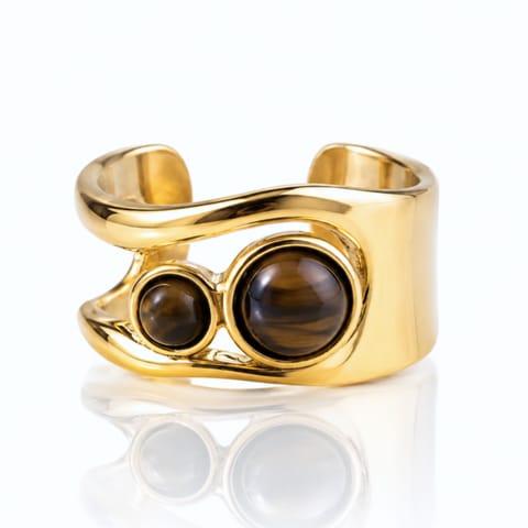 ⁨Pierścionek stal szlachetna platerowana 14k złotem, regulowany, TIGER STONE PST1049⁩ w sklepie Wasserman.eu