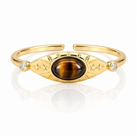 ⁨Pierścionek stal szlachetna platerowana 14k złotem, regulowany, TIGER STONE PST1048⁩ w sklepie Wasserman.eu