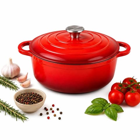 ⁨EMALIOWANY GARNEK ŻELIWNY 24cm 4,2L CZERWONY 7708⁩ w sklepie Wasserman.eu