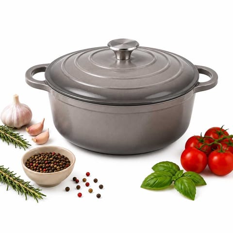 ⁨EMALIOWANY GARNEK ŻELIWNY 24cm 4,2L SZARY 7719⁩ w sklepie Wasserman.eu
