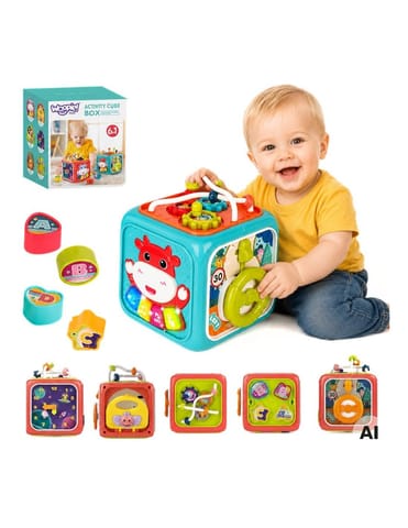 ⁨WOOPIE BABY Interaktywna Kostka Sensoryczna Edukacyjna Montessori Sorter 6w1⁩ w sklepie Wasserman.eu