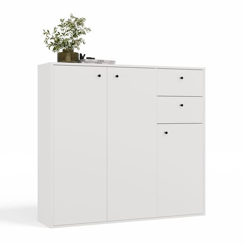 ⁨KOMODA FRAN BIAŁY 120 Cm Szafka 3 Drzwi 2 Szuflady 30 Cm Do Salonu Sypialni⁩ w sklepie Wasserman.eu