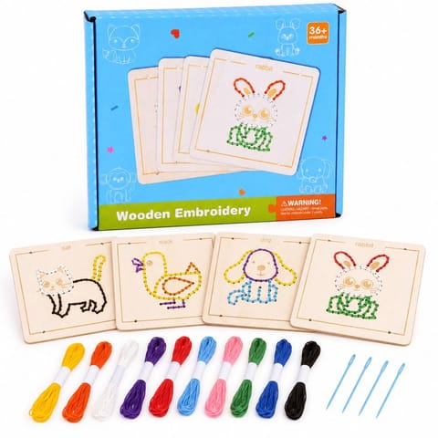 ⁨Drewniana przeplatanka Montessori - zestaw 4 szablony + mulina ZA6543⁩ w sklepie Wasserman.eu