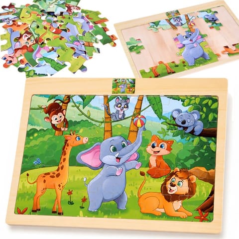 ⁨Puzzle drewniane DZIKIE ZWIERZĘTA układanka 40 ele ZA6571⁩ w sklepie Wasserman.eu