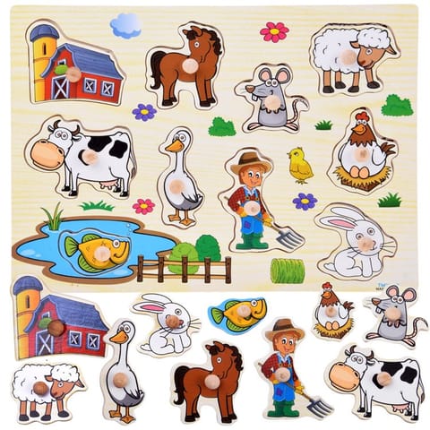 ⁨Puzzle drewniane FARMA układanka z uchwytami - 10 elementów ZA6416⁩ w sklepie Wasserman.eu