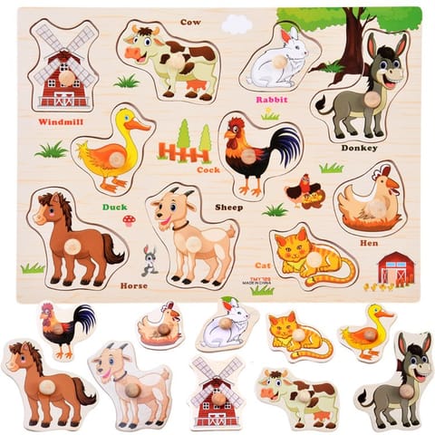 ⁨Puzzle drewniane FARMA układanka z uchwytami i ang słówkami - 10 ele ZA6418⁩ w sklepie Wasserman.eu