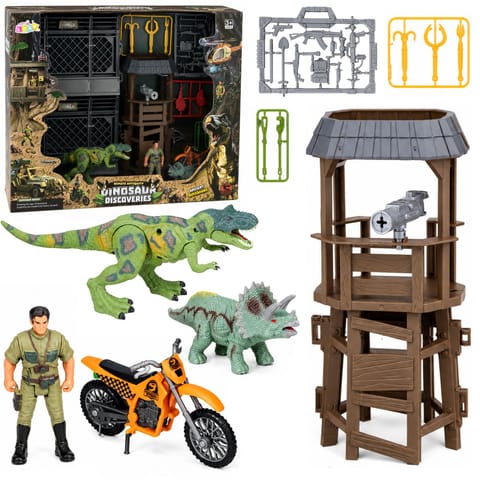 ⁨Baza Badawcza Dinozaurów Zestaw Figurki Dinozaury Wieża Klatka Akcesoria⁩ w sklepie Wasserman.eu