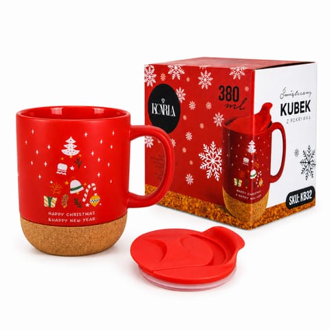 ⁨Świąteczny Kubek ceramiczny z korkiem 380 ml z przykrywką + pudełko KB32⁩ w sklepie Wasserman.eu