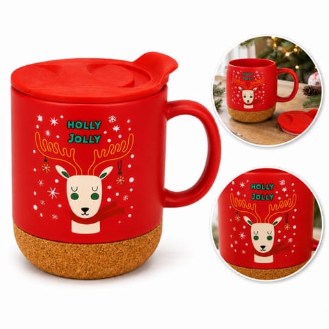 ⁨Świąteczny Kubek ceramiczny z korkiem 380 ml z przykrywką, w pudełku KB31⁩ w sklepie Wasserman.eu
