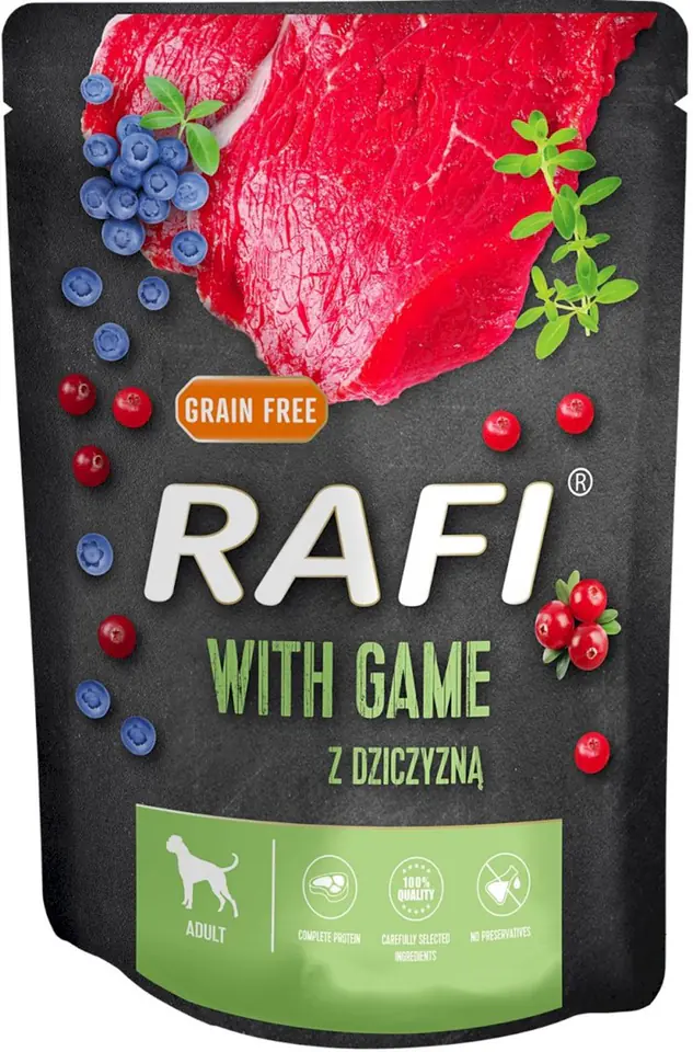 ⁨DOLINA NOTECI RAFI Wet dog food Venison, blueberry, cranberry 300 g⁩ at Wasserman.eu