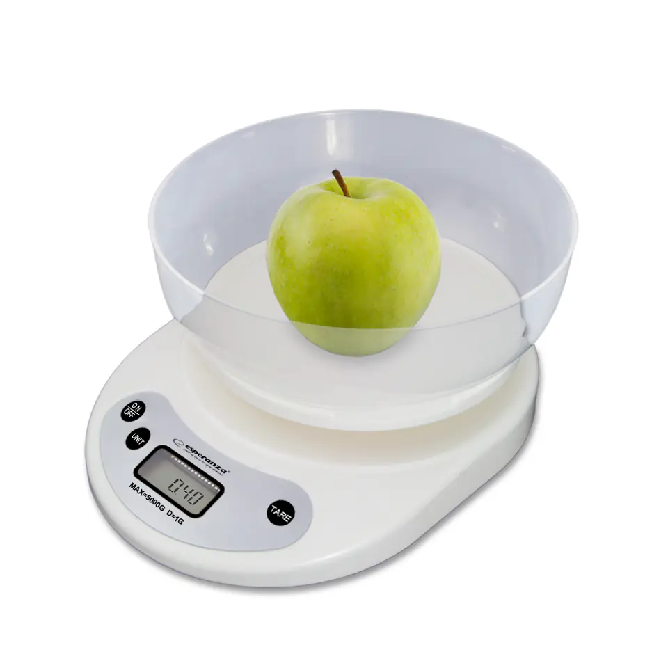 ⁨Esperanza EKS007 Kitchen scale with a bowl. White Electronic kitchen scale⁩ at Wasserman.eu