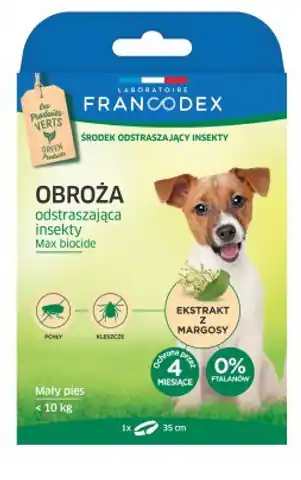 ⁨FRANCODEX Obroża dla małych psów do 10 kg odstraszająca insekty - 4 miesiące ochrony - 35 cm⁩ w sklepie Wasserman.eu