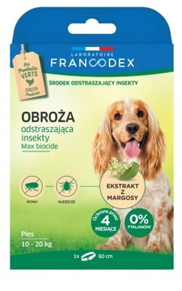 ⁨FRANCODEX Obroża dla średnich psów od 10 kg do 20 kg odstraszająca insekty - 4 miesiące ochrony - 60 cm⁩ w sklepie Wasserman.eu