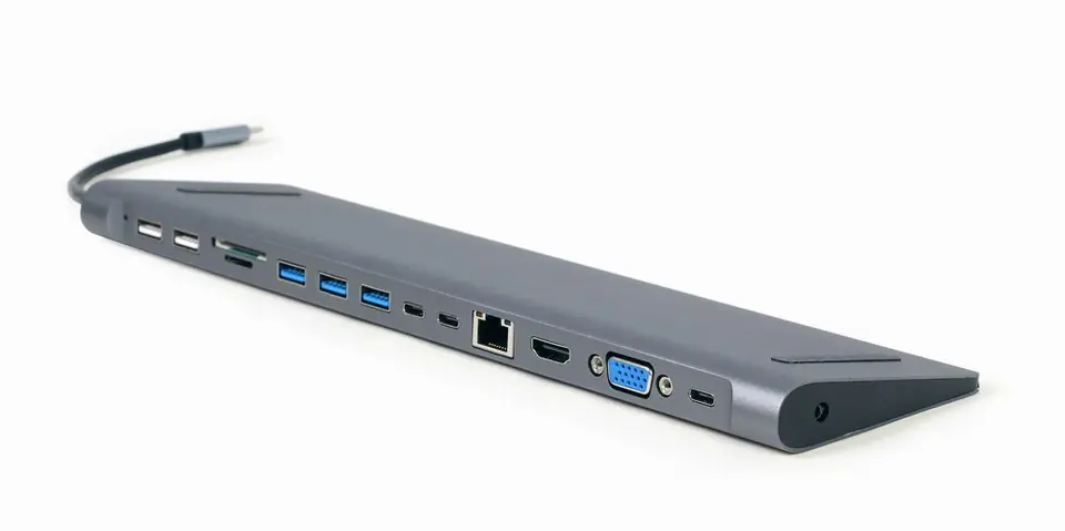 ⁨Gembird A-CM-COMBO9-01 USB Type-C 9-in-1 multi-port adapter (USB hub + HDMI + VGA + PD + card reader + LAN + 3.5 mm audio), space grey⁩ at Wasserman.eu