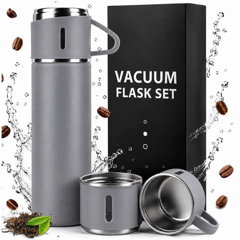 ⁨Termos 500 ml + 3 Kubki Zestaw Termiczny Stal Nierdzewna Turystyczny Prezent SZARY⁩ w sklepie Wasserman.eu