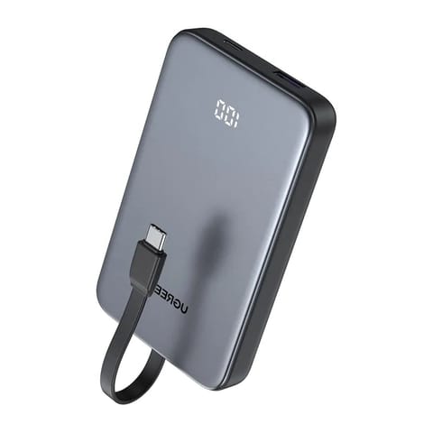 ⁨Powerbank 10000mAh Ugreen PB526 USB + USB-C, 20W, wbudowany kabel (szary)⁩ w sklepie Wasserman.eu