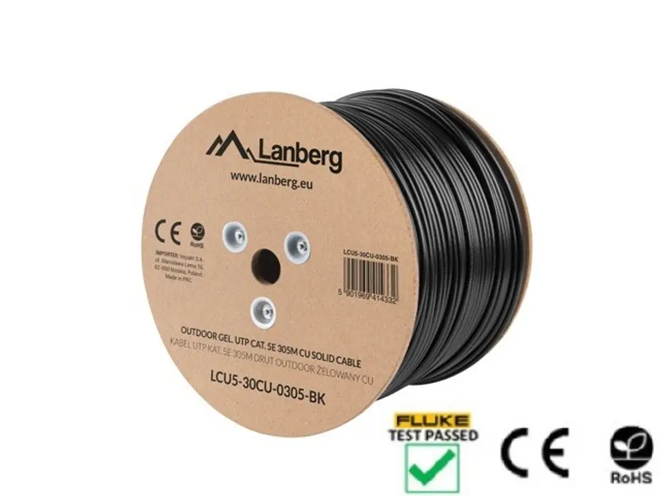 ⁨Lanberg LCU5-30CU-0305-BK U/UTP cable (UTP; 305m, Cat. 5e, black)⁩ at Wasserman.eu
