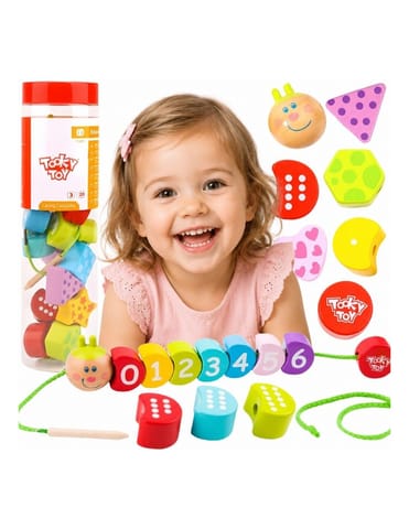 ⁨TOOKY TOY Drewniane Klocki do Nawlekania Gąsienica Nauka Liczenia 20 el.⁩ w sklepie Wasserman.eu
