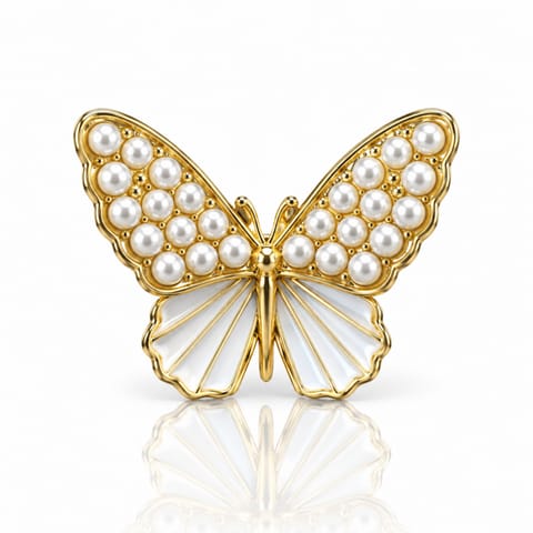 ⁨Broszka ozdobna - elegancki złoty motyl z perłami BZ245⁩ w sklepie Wasserman.eu