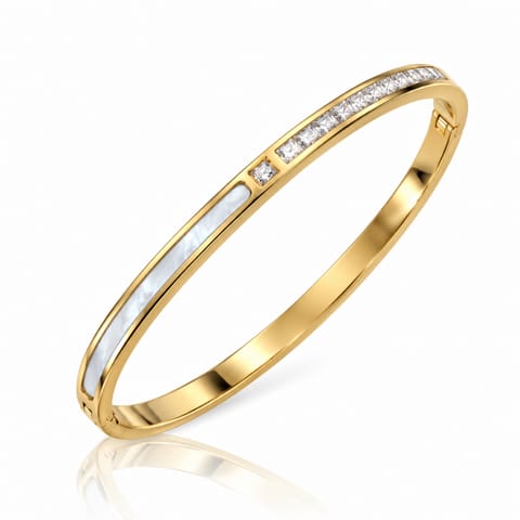 ⁨Bransoletka na rękę stal chirurgiczna pozłacana 14k złotem, obręcz cyrkonie masa perłowa BST1757⁩ w sklepie Wasserman.eu