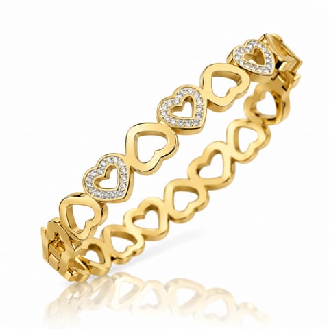 ⁨Bransoletka na rękę stal chirurgiczna pozłacana 14k złotem, obręcz złote SERCA, cyrkonie BST1794⁩ w sklepie Wasserman.eu