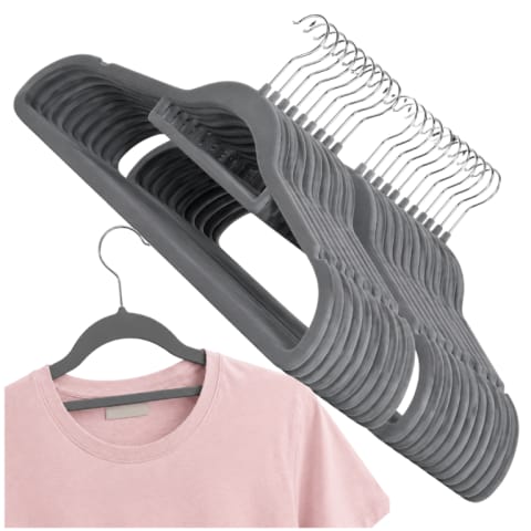 ⁨WIESZAKI ZAMSZOWE WELUROWE 10 SZT SZARE ANTYPOŚLIZGOWE NA UBRANIA DO SZAFY⁩ w sklepie Wasserman.eu