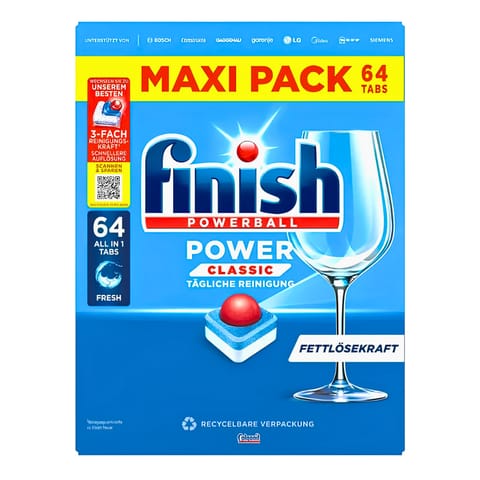 ⁨Finish Powerball Power Classic All in1 Fresh Tabletki do Zmywarki 64 szt.⁩ w sklepie Wasserman.eu