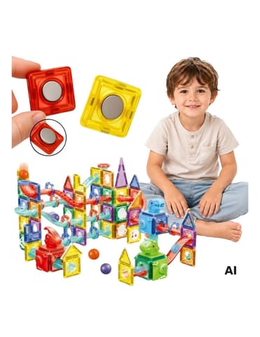⁨WOOPIE Klocki Magnetyczne Konstrukcyjne 3D Zestaw Edukacyjny Tor Kulkowy 170el.⁩ w sklepie Wasserman.eu