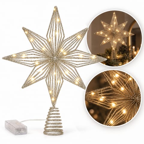 ⁨Czubek na choinkę metalowy XXL 32 cm LED brokat BOŻE NARODZENIE WOZ11⁩ w sklepie Wasserman.eu