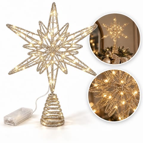 ⁨Czubek na choinkę metalowy XXL 27 cm LED brokat BOŻE NARODZENIE WOZ61⁩ w sklepie Wasserman.eu