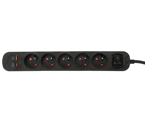 ⁨LISTWA ZASILAJĄCA PS-6/B/1.5M (5 GNIAZD + 2 USB) 1.5 m VIRONE⁩ w sklepie Wasserman.eu