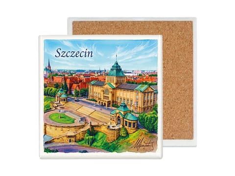 ⁨Podkładka ceramiczna, kwadratowa - Nasza piękna Polska, Szczecin (CARMANI)⁩ w sklepie Wasserman.eu