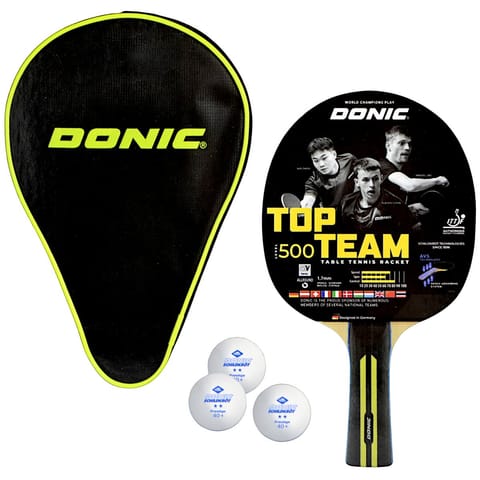 ⁨RAKIETKA DO TENISA STOŁOWEGO POKROWIEC 3 PIŁECZKI SET TOP TEAM 500 DONIC⁩ w sklepie Wasserman.eu