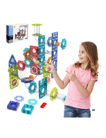 ⁨WOOPIE Klocki Magnetyczne Konstrukcyjne 3D Zestaw Edukacyjny Tor Kulkowy Kulodrom 113 el.⁩ w sklepie Wasserman.eu