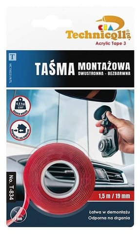 ⁨TAŚMA MONTAŻOWA DWUSTRONNA BEZBARWNA 1.5M*19MM*1MM⁩ w sklepie Wasserman.eu