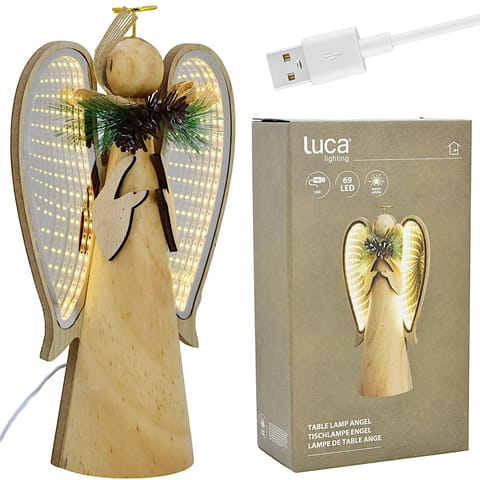 ⁨ANIOŁ DEKORACYJNY DREWNIANY LED INFINITY 30CM USB LUCA⁩ w sklepie Wasserman.eu