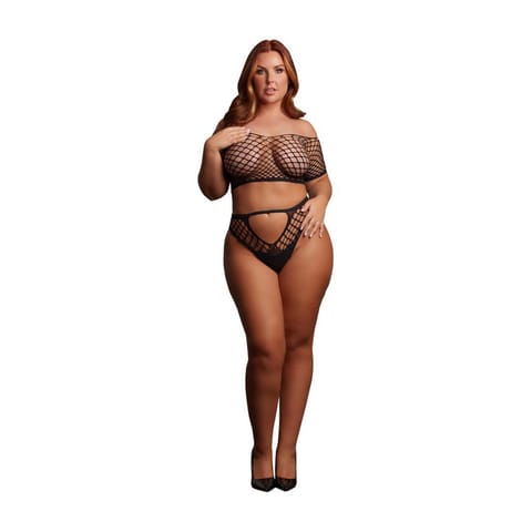 ⁨Melia - Open Work Set - Size - Black (kolor czarny, rozmiar Queen)⁩ w sklepie Wasserman.eu