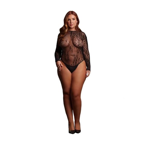 ⁨Roxy - Sexy Leopard Mesh Crotchless Bodysuit - Size - Black (kolor czarny, rozmiar Queen)⁩ w sklepie Wasserman.eu