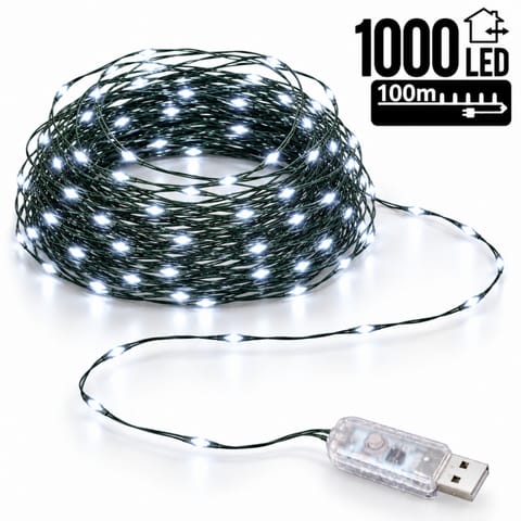 ⁨Zewnętrzne/ wewnętrzne lampki choinkowe drucik 1000 LED 100m, zimne białe LAMP35B⁩ w sklepie Wasserman.eu