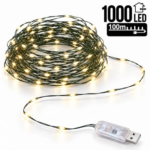 ⁨Zewnętrzne/ wewnętrzne lampki choinkowe drucik 1000 LED 100m, ciepłe białe LAMP35CB⁩ w sklepie Wasserman.eu