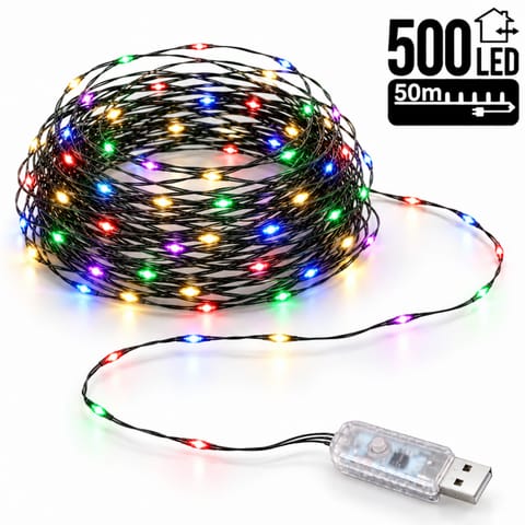 ⁨Zewnętrzne/wewnętrzne lampki choinkowe drucik 500 LED 50m, Multikolor LAMP36MULTI⁩ w sklepie Wasserman.eu