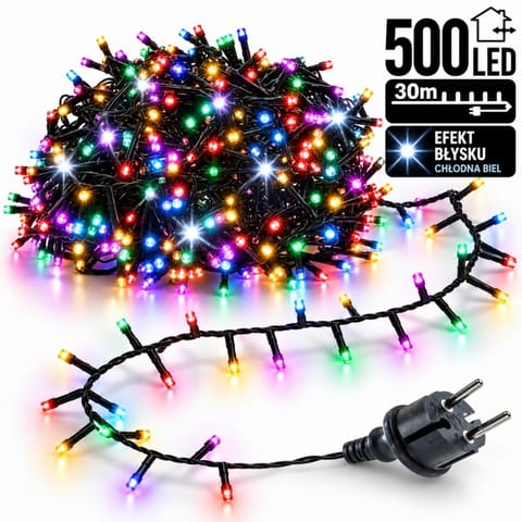 ⁨Światełka lampki 500 LED MULTIKOLOR, FLASH BIAŁY LAMP31MULTI⁩ w sklepie Wasserman.eu