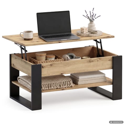 ⁨Stolik kawowy z podnoszonym blatem DENVER 92 cm prostokątny z półką Dąb Artisan czarne nogi⁩ w sklepie Wasserman.eu