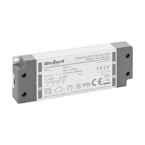 ⁨Zasilacz Rebel do sznurów LED 12V/3A max.36W IP20⁩ w sklepie Wasserman.eu