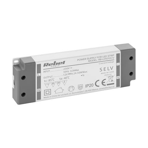 ⁨Zasilacz Rebel do sznurów LED 12V/4.2A max.50W IP20⁩ w sklepie Wasserman.eu